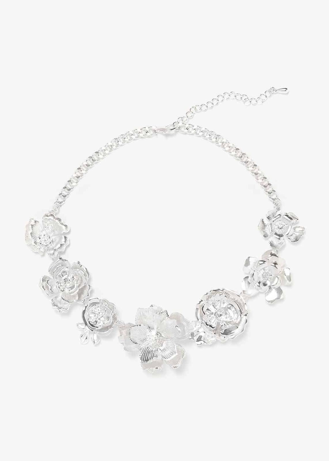 Phase Eight Aya Formed Flower Statement Necklace Silver RRP32