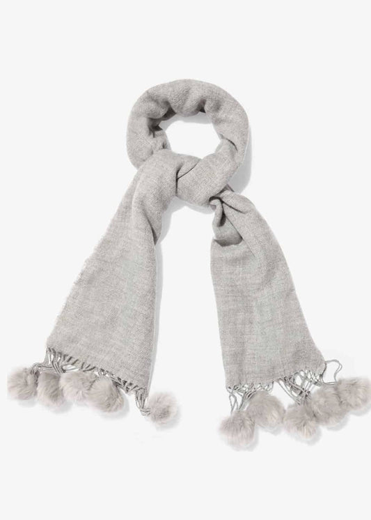 Phase Eight Samara Pom Pom Scarf Light Grey RRP49