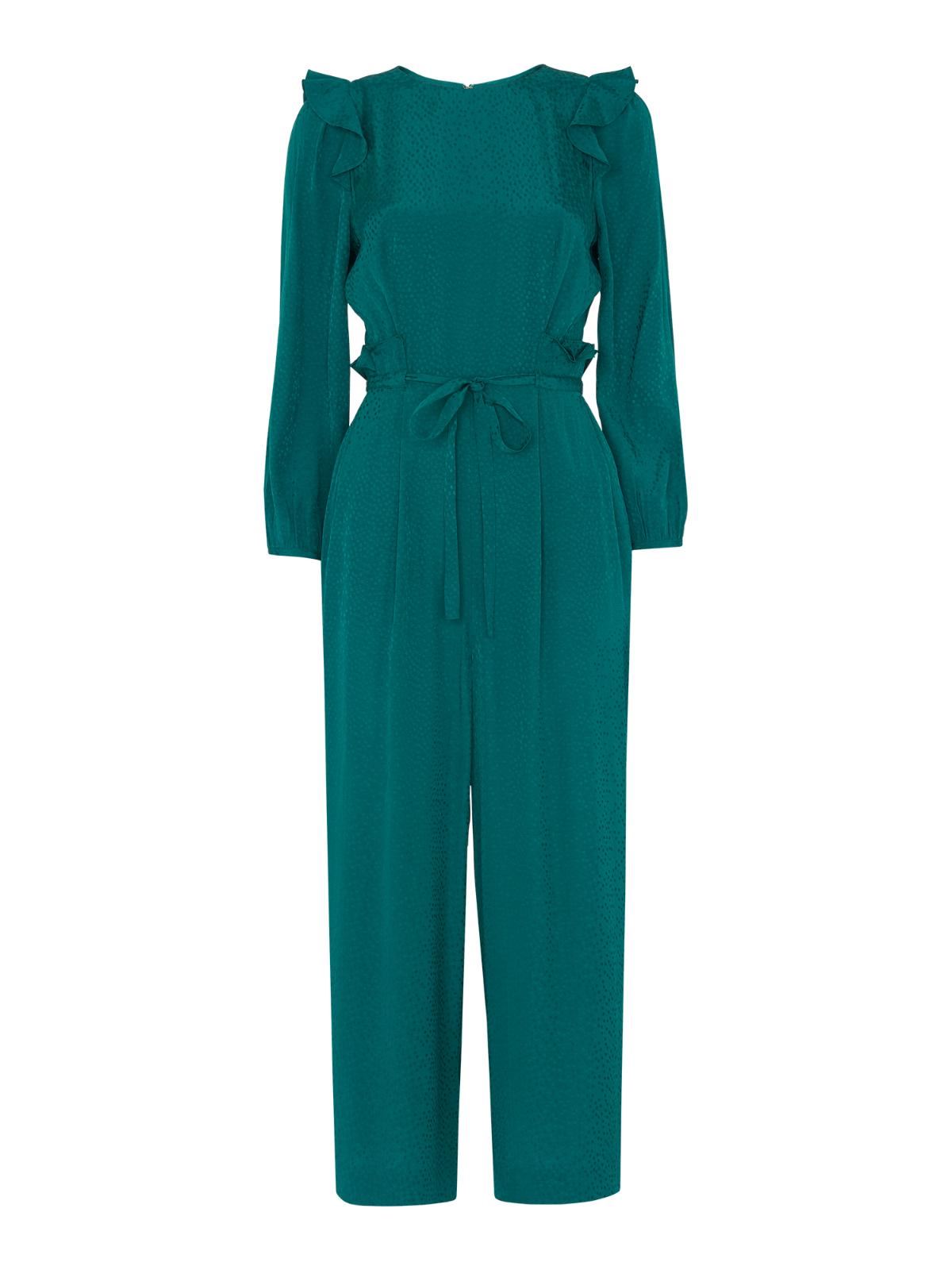 WHISTLES Ladies Teal Green Britt Jacquard Frill Jumpsuit UK16 RRP199 BNWT