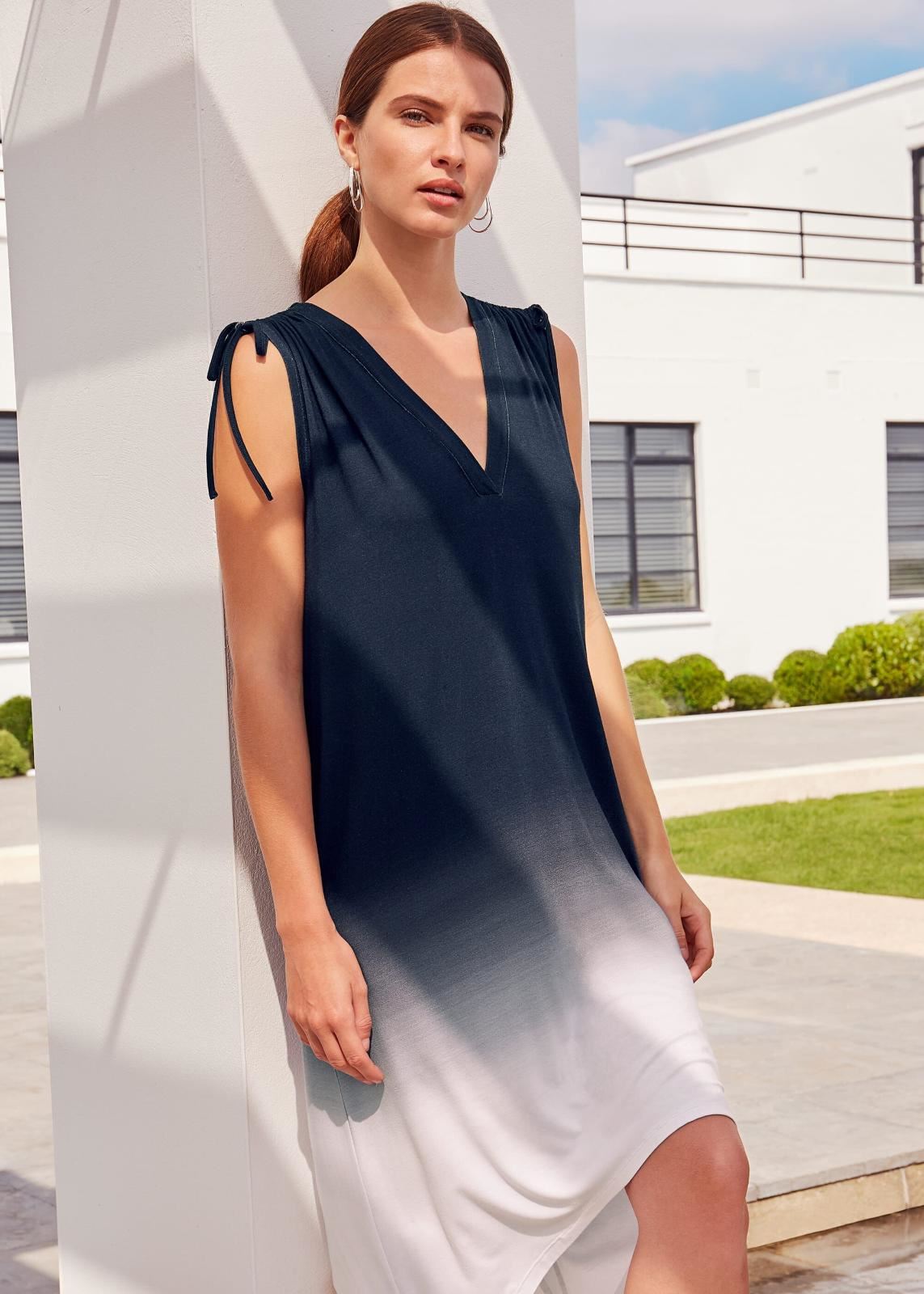 Phase Eight Oska Ombre Beach Kaftan Dress Navy/White Size UK10 RRP69