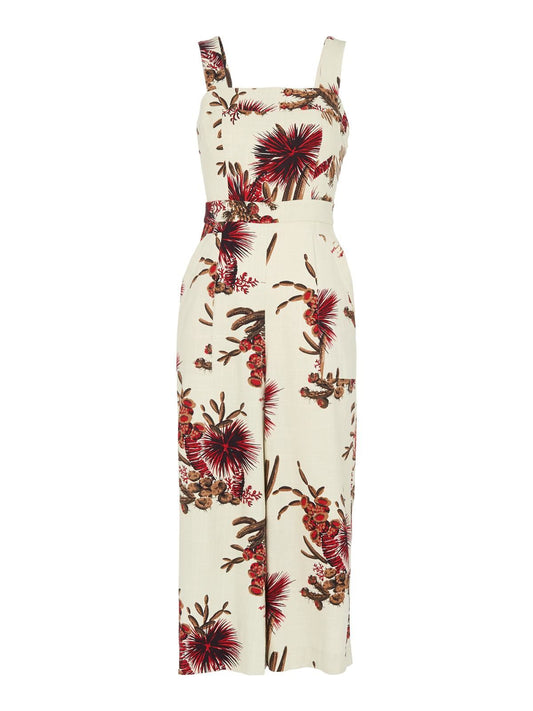 WHISTLES Ladies Ivory Cotton Catus Print Cropped Jumpsuit UK16 BNWT RRP179