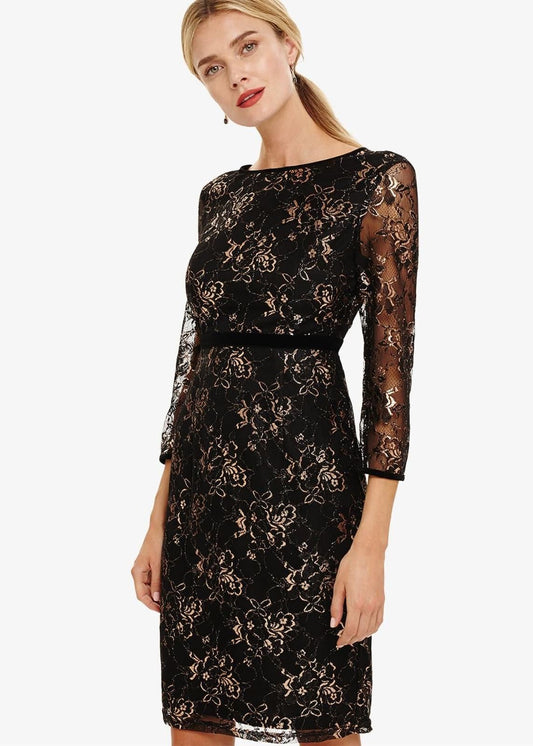 Phase Eight Jules Lace Sheath Dress Black/Rose Gold Size UK8 RRP120
