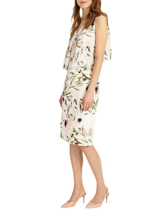 PHASE EIGHT Ladies Beige Floral Knee Length Estea Zip Shift Dress UK20 BNWT