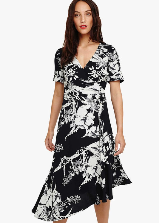 Phase Eight Evadine Printed Wrap Wrap Dress Navy/Ivory Size UK10 RRP99