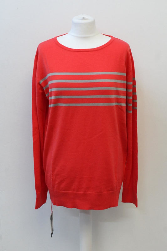 RAPHA Ladies Merino Wool Blend Breton Cycling Jumper Cherry Red Grey L BNWT