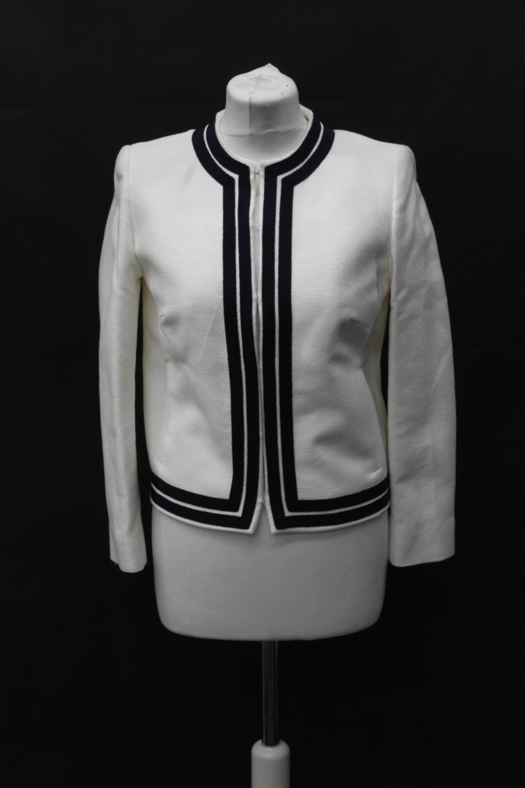 HOBBS Ladies Harbour Ivory Navy Blue Textured Cotton Jacket Size UK8 BNWT RRP159