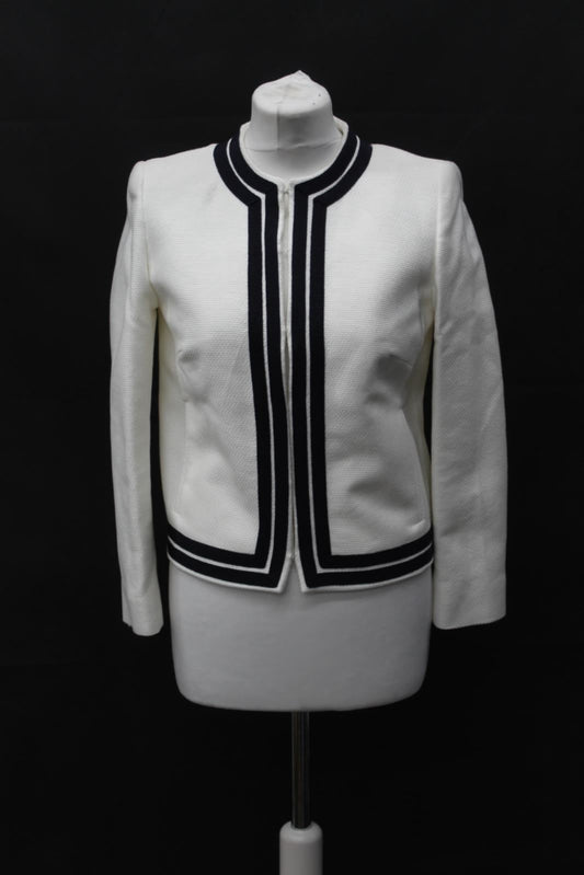 HOBBS Ladies Harbour Ivory Navy Blue Textured Cotton Jacket Size UK8 BNWT RRP159