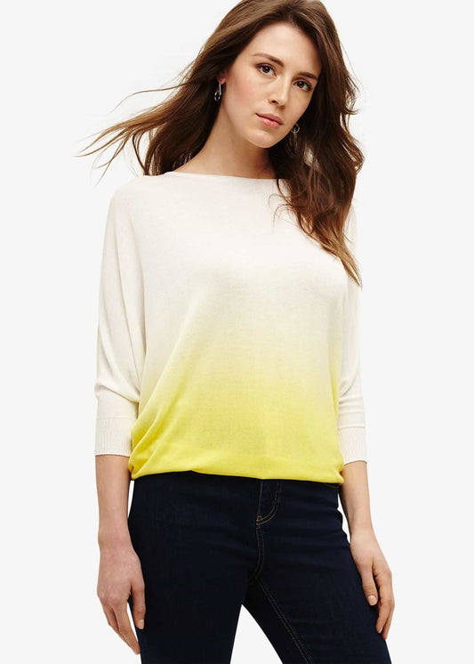 Phase Eight Becca Dip Dye Knit Jumper Pullover Top Yellow/White XS RRP69