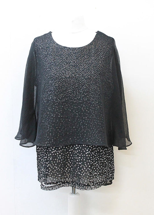 PHASE EIGHT Ladies Liona Black Double Layer Sequin Blouse UK12 RRP75 BNWT