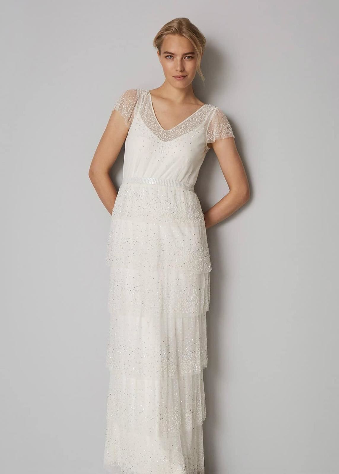 Phase Eight Nyelle Layered Wedding Long Dress Ivory Size UK10 RRP395