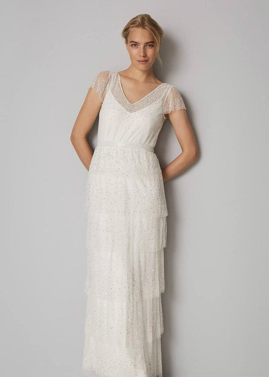 Phase Eight Nyelle Layered Wedding Long Dress Ivory Size UK10 RRP395