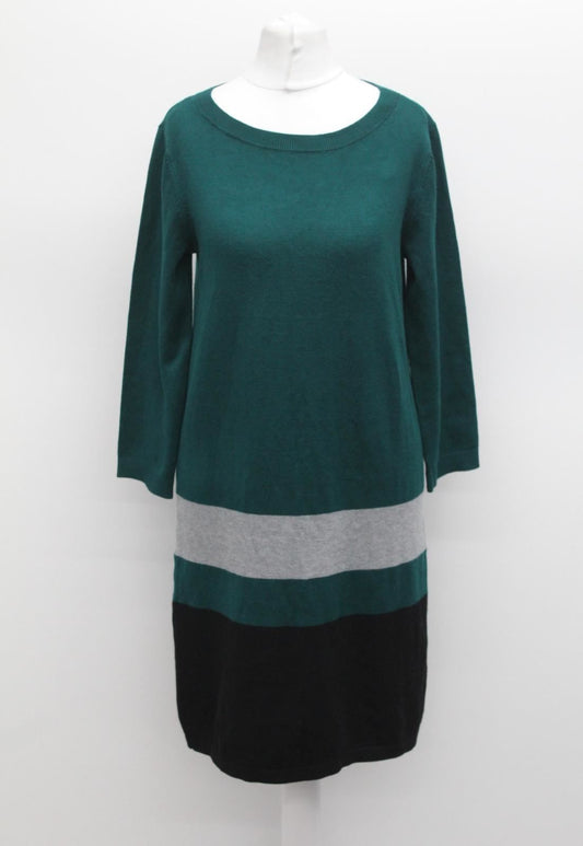 PHASE EIGHT Ladies Green Block Hem 3/4 Sleeve Round Neck Celine Tunic Dress UK8