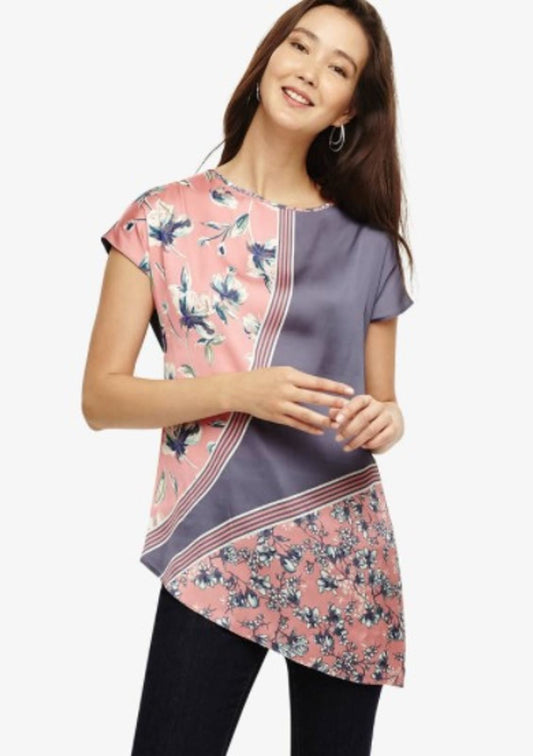 PHASE EIGHT Carla Floral Print Top Candy/Grey Size UK10 RRP55 NEW