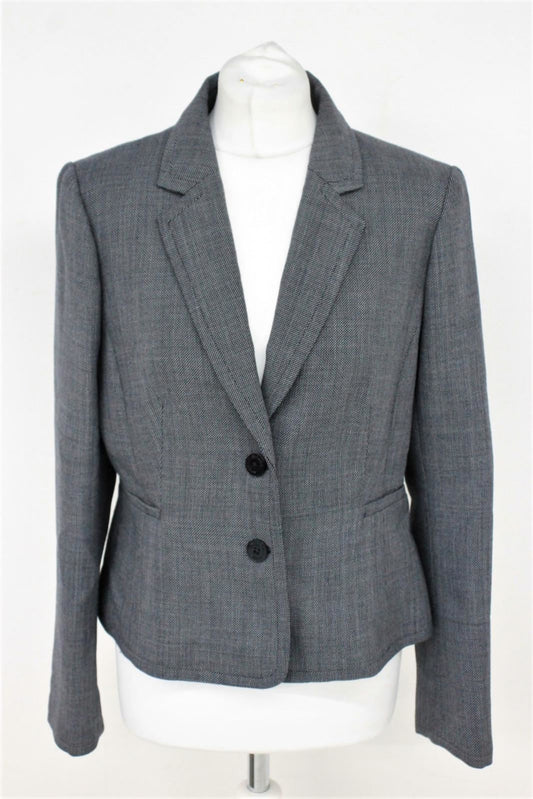 HOBBS Ladies Navy Ivory Wool Blend Collared Dunmore Jacket UK14 RRP179 NEW