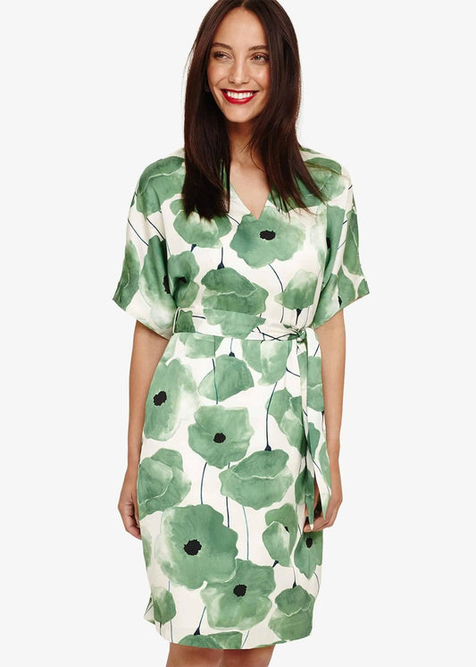 Phase Eight Dee Floral Short Sleeve Dress Jade/Buttermilk Size UK8 RRP130