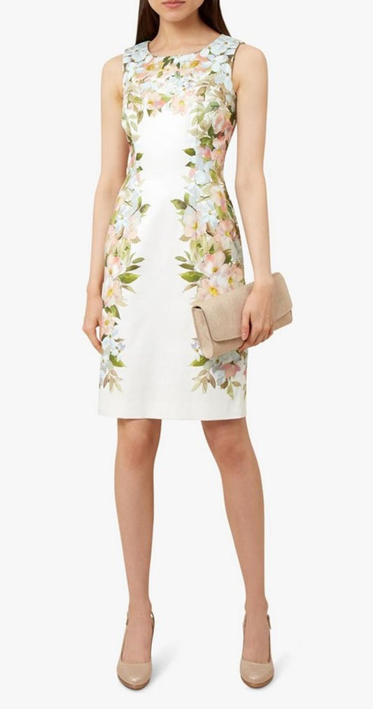 HOBBS Ladies Ivory Flower Cotton Floral Fiona Pencil Dress UK14 RRP149 NEW