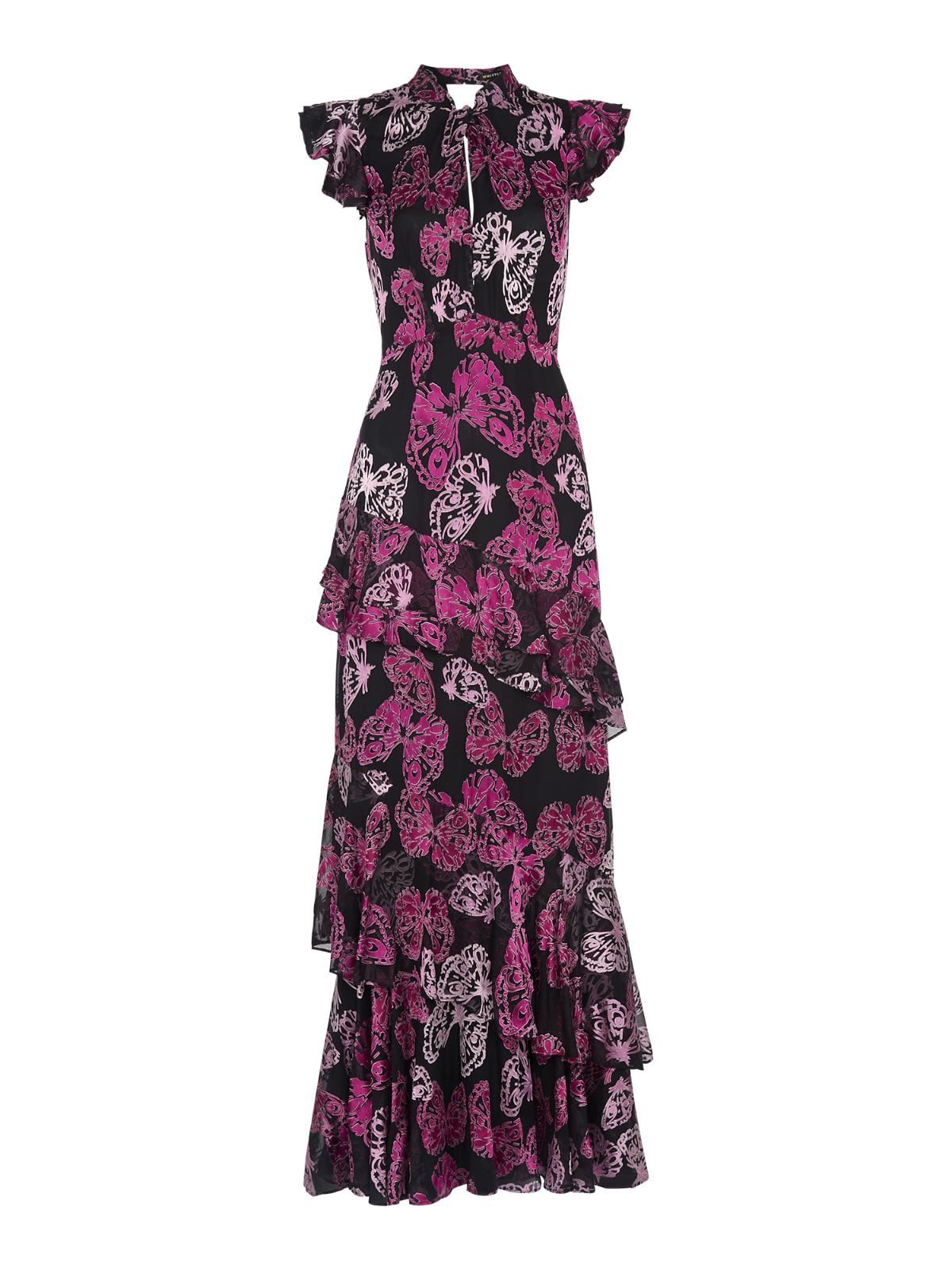 WHISTLES Butterfly Devore Maxi Dress Purple Layered Frill UK6 RRP319 BNWT