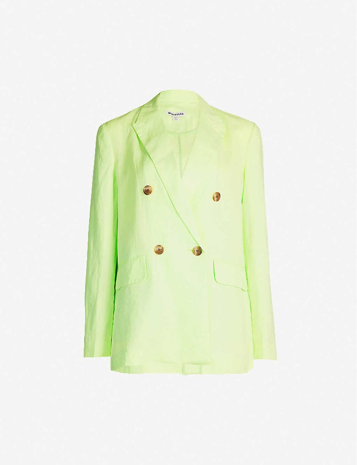 WHISTLES Ladies Lime Green Linen Double Breasted Blazer M RRP149 BNWT