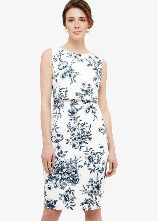 Phase Eight Romily Scuba Floral Sleeveless Pencil Dress Ivory Size UK8 RRP110