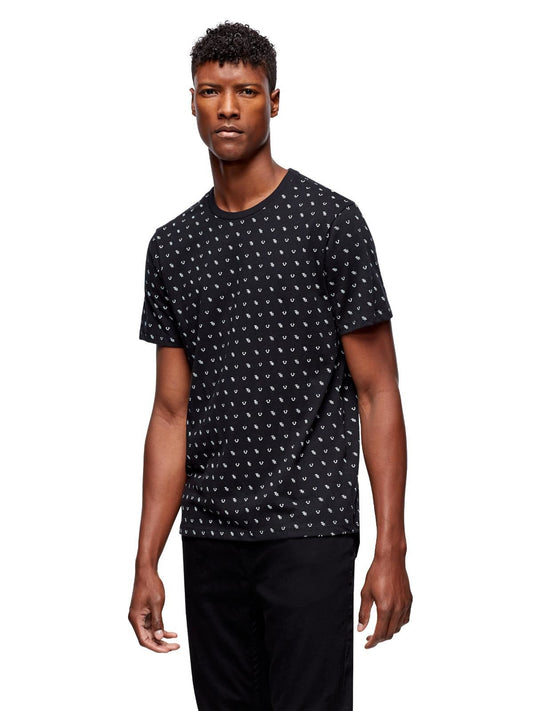 TRUE RELIGION Men's Black Crew Neck Allover Monogram T-shirt S RRP69 BNWT