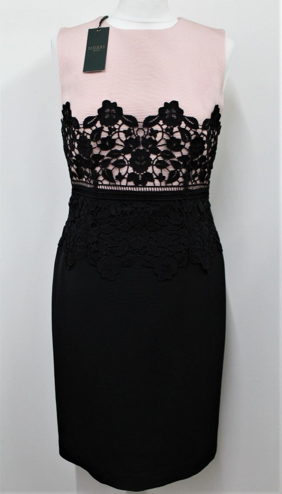HOBBS Ladies Pink Black Floral Lace Trim Seraphina Shift Dress UK10 NEW RRP249