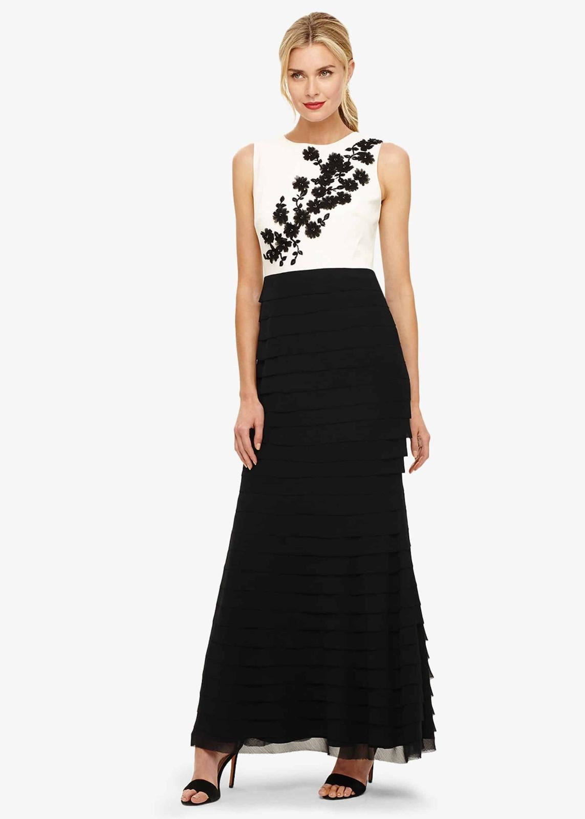 Phase Eight Leila Layered Maxi Long Dress Ivory/Black Size UK8 RRP325