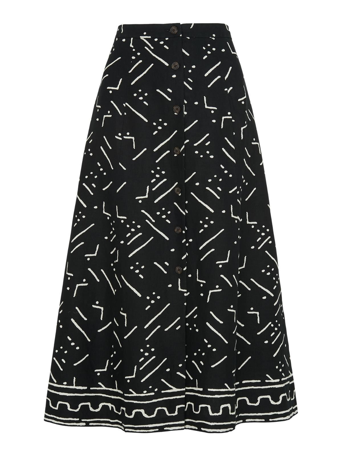 WHISTLES Ladies Kuba Print Linen Button Skirt Black/Multi UK8 BNWT RRP121