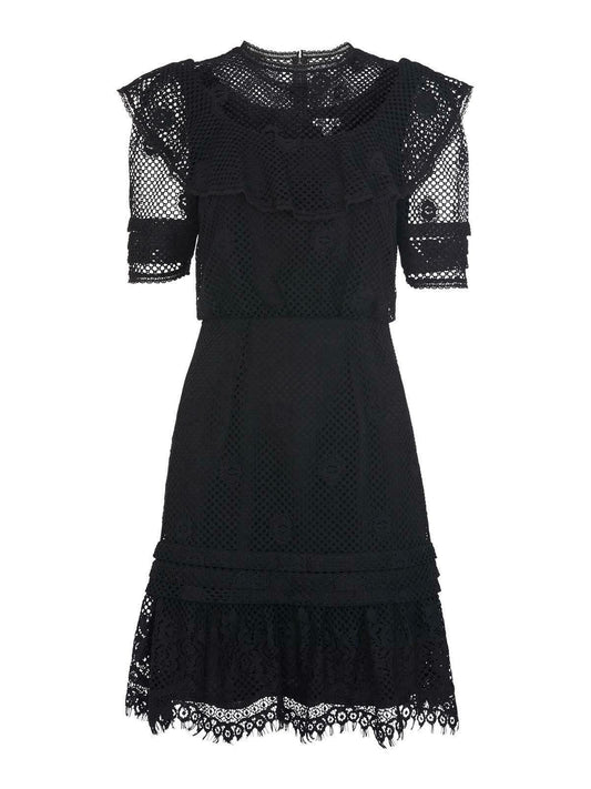 WHISTLES Ladies Mariah Lace Ruffle Fit & Flare Dress Black UK4 EU32 BNWT RRP219