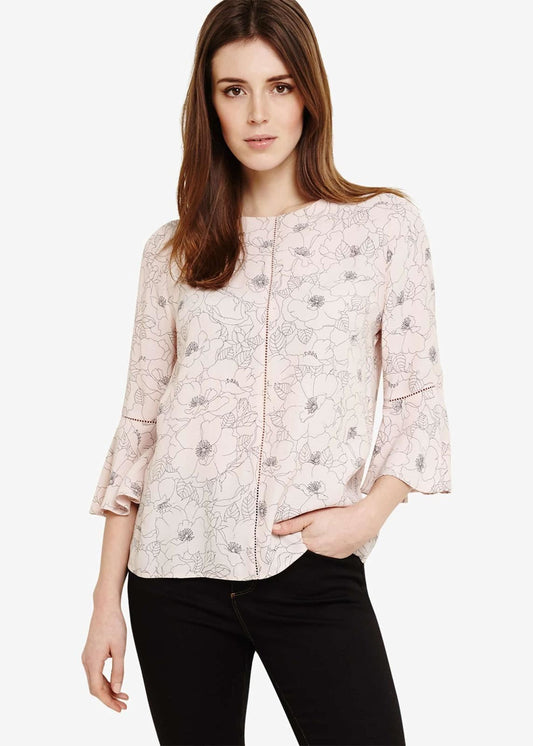 Phase Eight Molly Floral Boat Neck 3/4 Sleeve Blouse Lichen Size UK8 RRP59