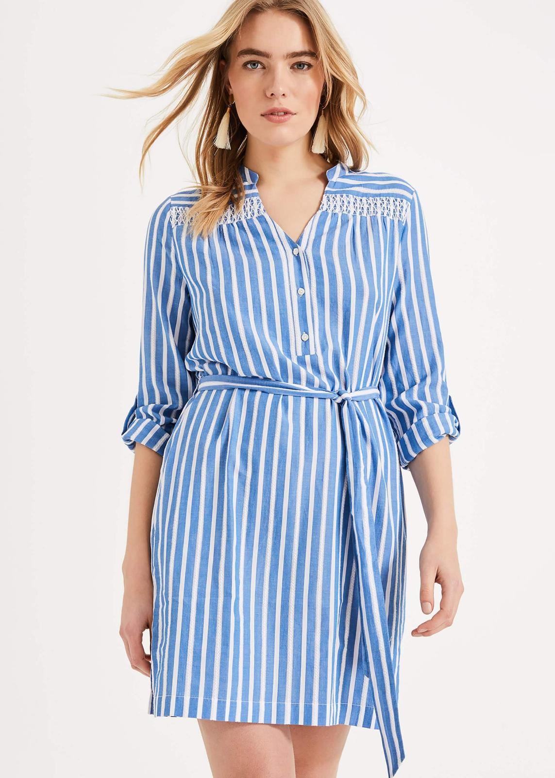 Phase Eight Philomena Shirt 3/4 Sleeve Shirt Dress Blue/Ivory Size UK10 RRP89