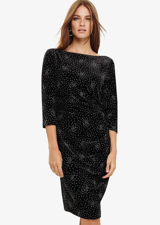 Phase Eight Luisa Twinkle Velvet Pencil Dress Black Size UK6 RRP110