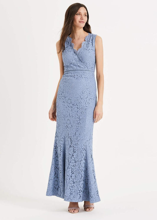 Phase Eight Paola Lace Fishtail Maxi Dress Powder Blue Size UK12 RRP160