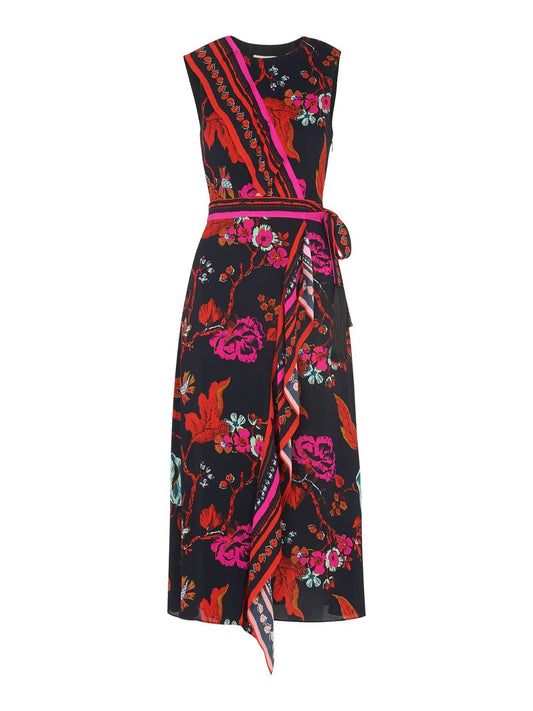 WHISTLES Scarf Print Wrap Dress Floral Black Pink Multicolour RRP199 UK4 BNWT