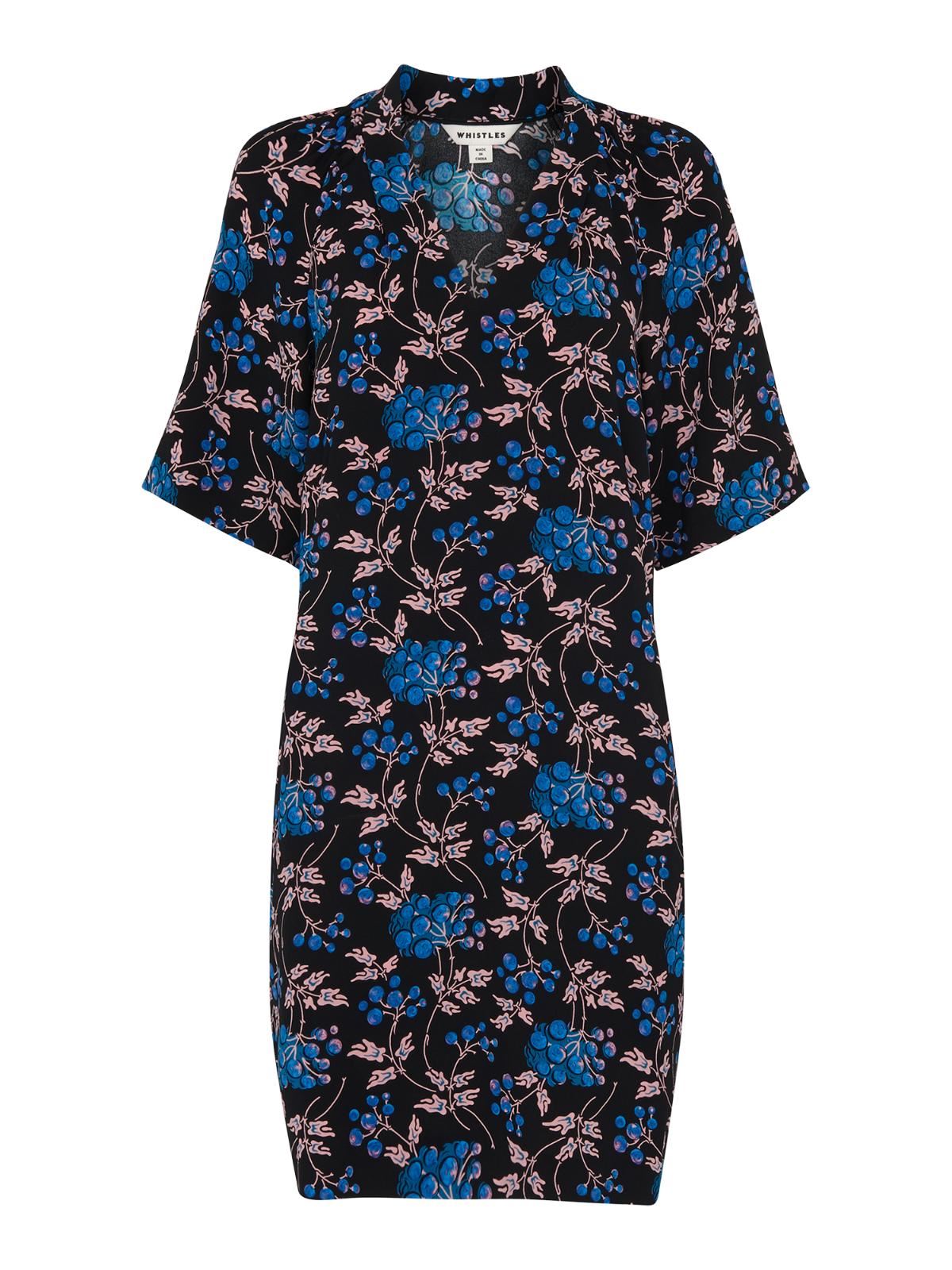 WHISTLES Elderberry Print Devyn Dress Black/Multi Floral UK6 RRP139 BNWT