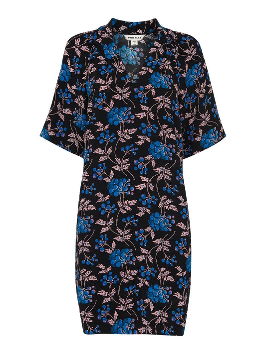 WHISTLES Elderberry Print Devyn Dress Black/Multi Floral UK6 RRP139 BNWT