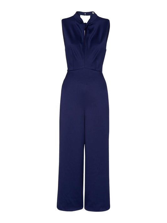 WHISTLES Ladies Navy Blue Keyhole Hammered Satin Twist Jumpsuit UK12 RRP199 NEW