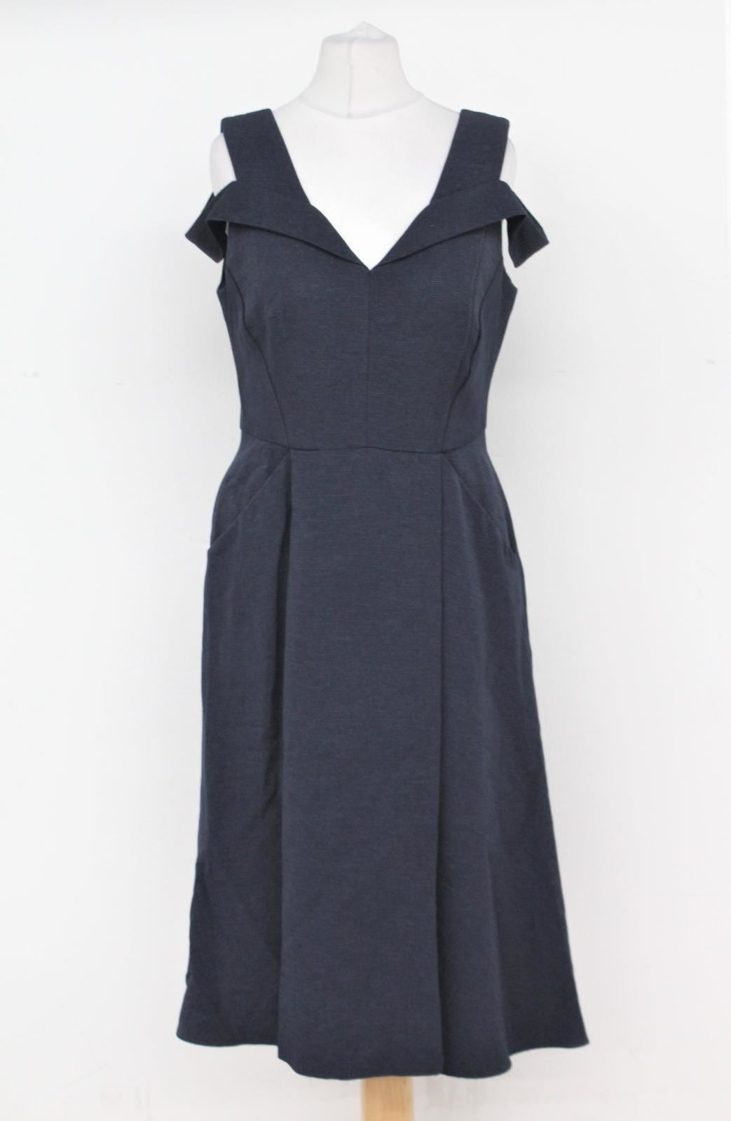 PHASE EIGHT Ladies Navy Blue Knee Length Sleeveless Ellis Dress UK8 NEW
