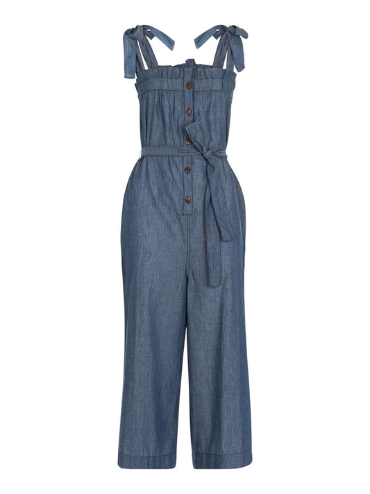 WHISTLES Ladies Blue Cotton Tie Chambray Sleeveless Jumpsuit L BNWT RRP129