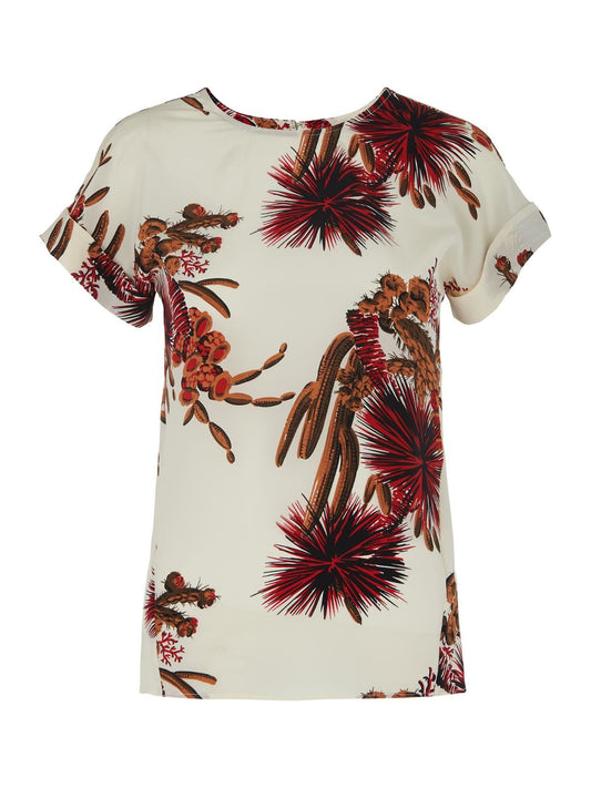 WHISTLES Ladies Cream Multi Silk Short Sleeve Cactus Print Top XS RRP119 BNWT