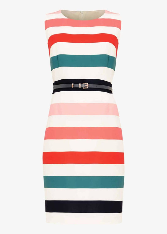 PHASE EIGHT Ladies White/Multicolour Faye Striped Shift Dress Size UK14 NEW