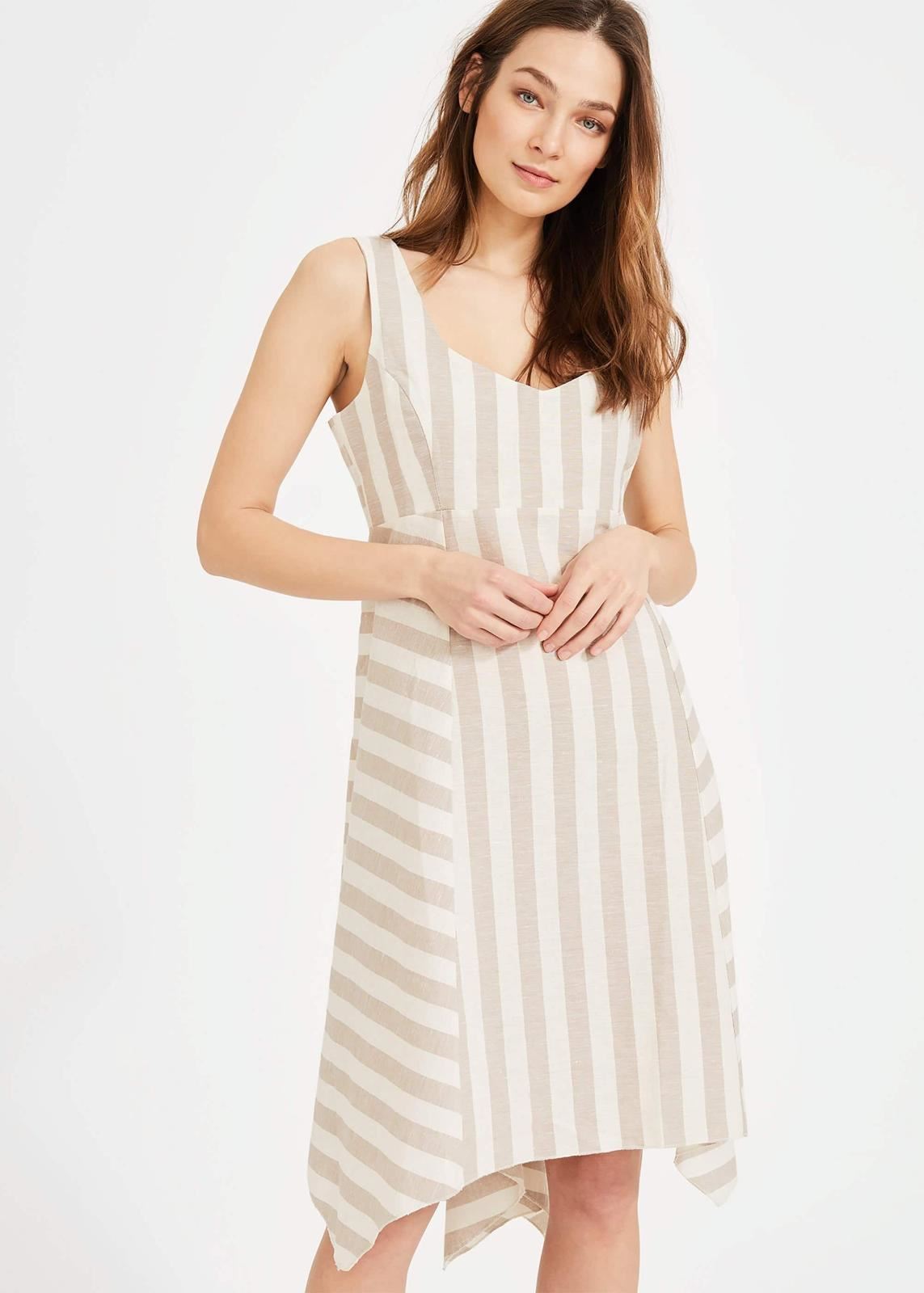 Phase Eight Susie Linen Stripe Fit & Flare Dress Stone/Ivory Size UK10 RRP89