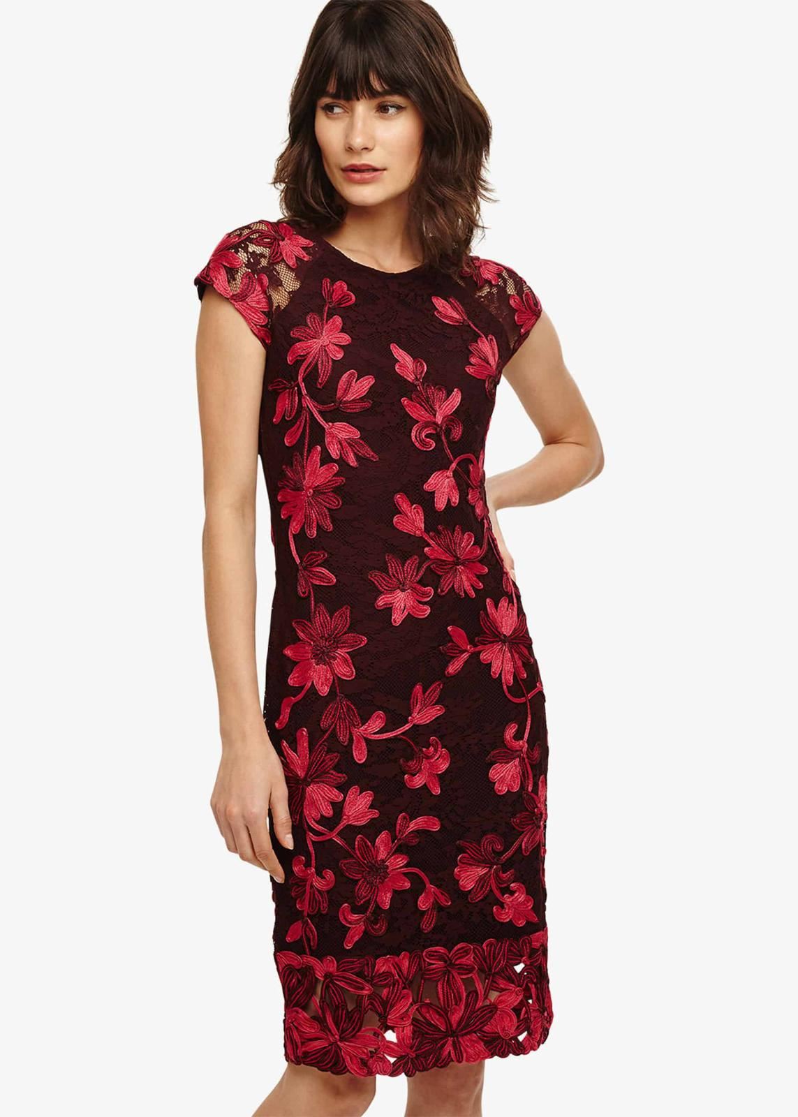 Phase Eight Chrissy Tapework Lace Sheath Dress Claret Size UK8 RRP199