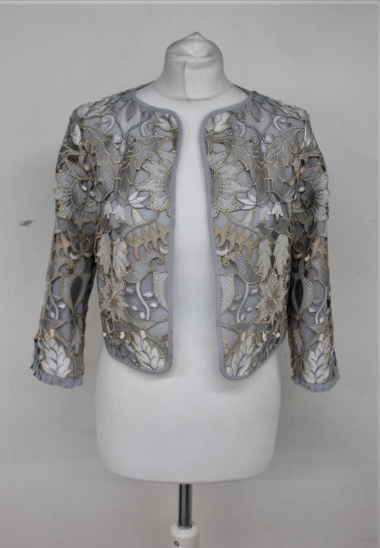 PHASE EIGHT Ladies Smoke Grey Leaf Pattern Suki Lace Jacket UK10 RRP150 NEW