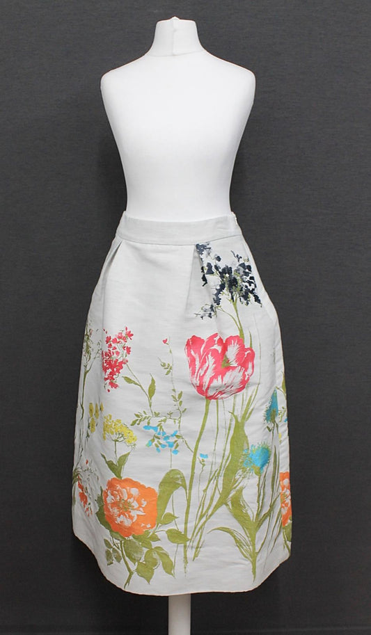 HOBBS Ladies Tulip Border Ivory Multi Floral Cotton Blend Skirt UK6 NEW RRP169
