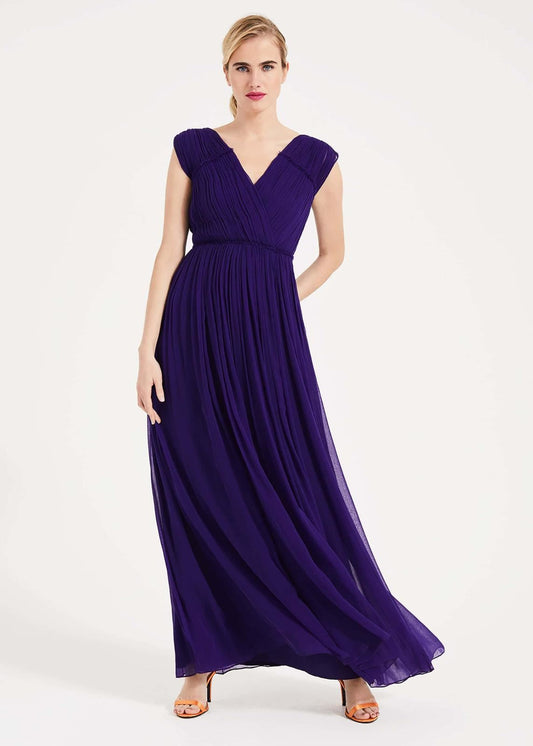 Phase Eight Marion Crinkle Maxi Maxi Dress Violet Size UK12 RRP225