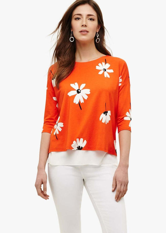 Phase Eight Alisha Print 3/4 Sleeve Top Orange Size UK8 RRP55
