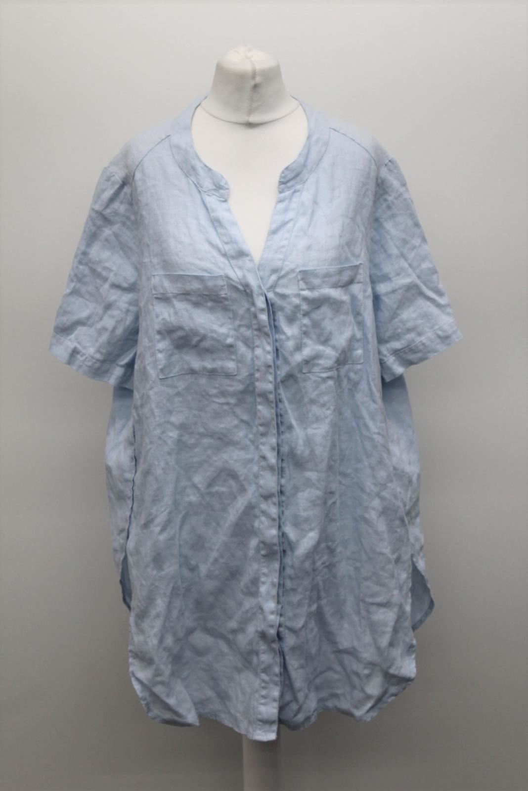 PHASE EIGHT Ladies Blue Linen Button Up Short Sleeve V Neck Blouse Shirt M