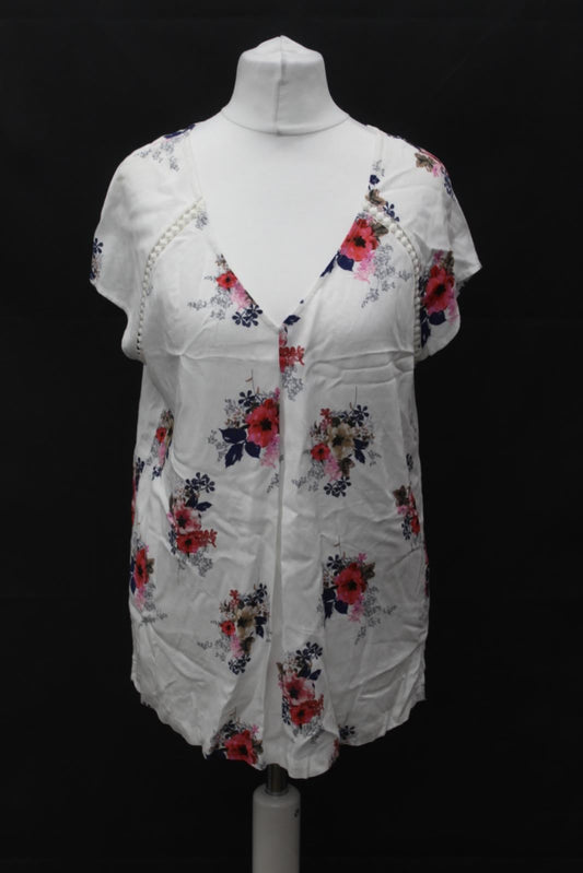 PHASE EIGHT Ladies Elsa Ivory Floral Print V Neck Cap Sleeve Top UK8 BNWT