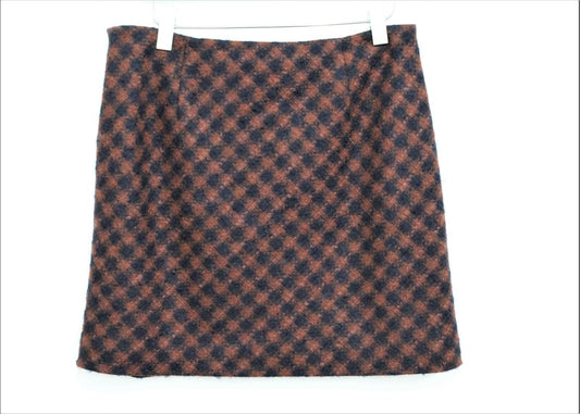 HOBBS Ladies Amber Navy Checked Wool Blend A-Line Cork Skirt UK18 NEW RRP99