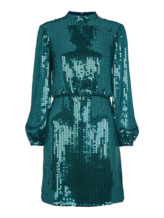 WHISTLES Dena Sequin Dress Long Sleeve Crew Neck Teal Green UK6 BNWT RRP189